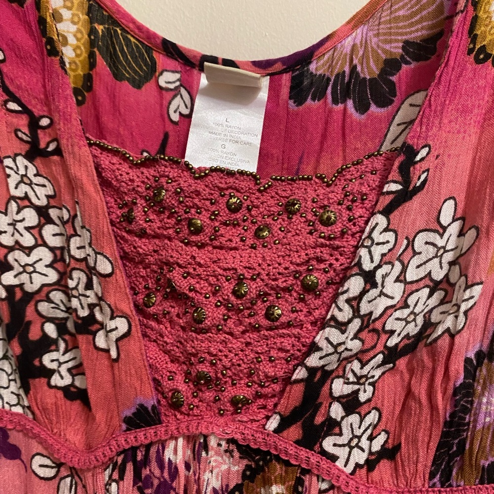 Forbidden Womens Pink Floral Dress L Large Boho Artsy Festival Beach Bohemian - Picture 2 of 6